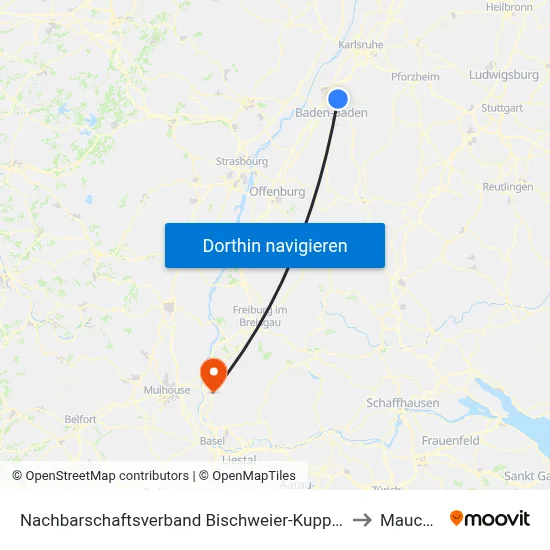 Nachbarschaftsverband Bischweier-Kuppenheim to Mauchen map