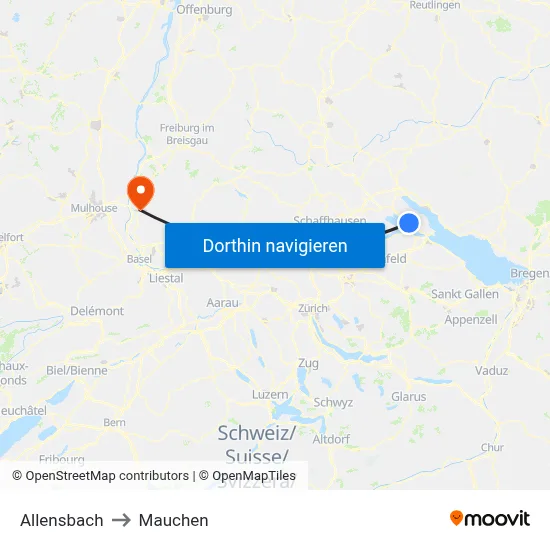 Allensbach to Mauchen map
