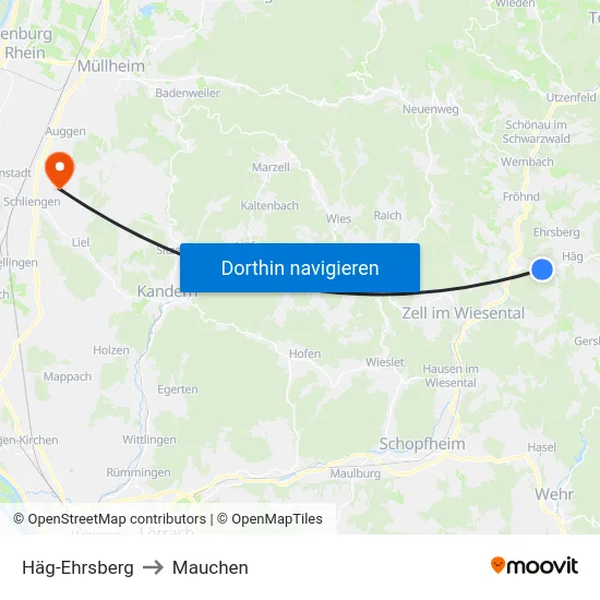 Häg-Ehrsberg to Mauchen map