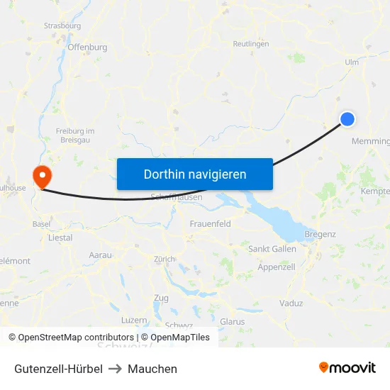 Gutenzell-Hürbel to Mauchen map