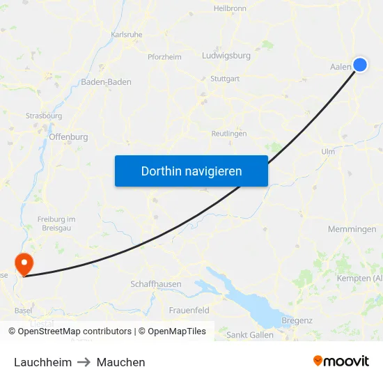 Lauchheim to Mauchen map