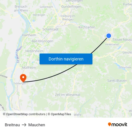 Breitnau to Mauchen map