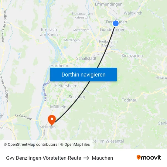 Gvv Denzlingen-Vörstetten-Reute to Mauchen map