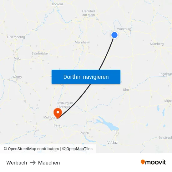 Werbach to Mauchen map