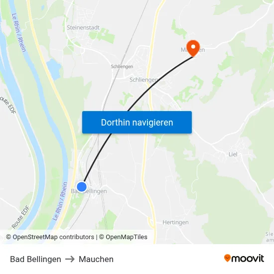 Bad Bellingen to Mauchen map