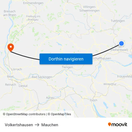 Volkertshausen to Mauchen map