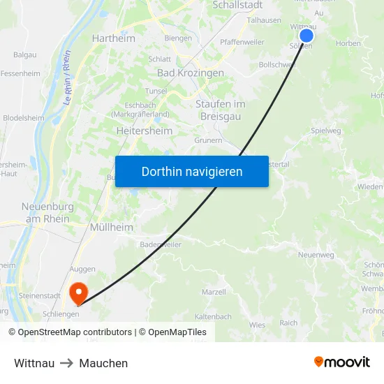 Wittnau to Mauchen map