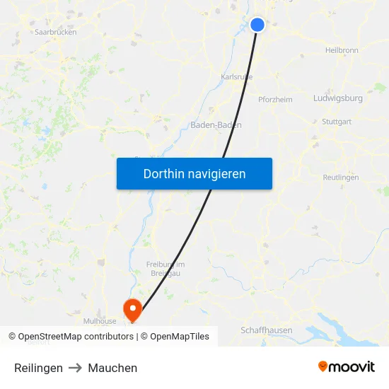 Reilingen to Mauchen map