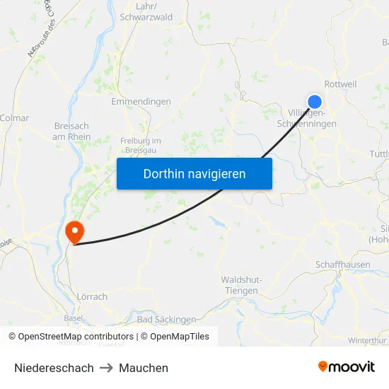 Niedereschach to Mauchen map