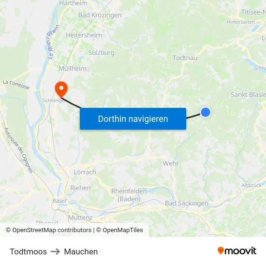 Todtmoos to Mauchen map