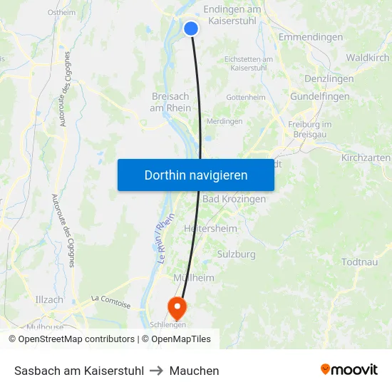 Sasbach am Kaiserstuhl to Mauchen map