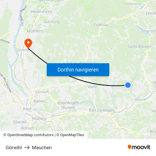 Görwihl to Mauchen map