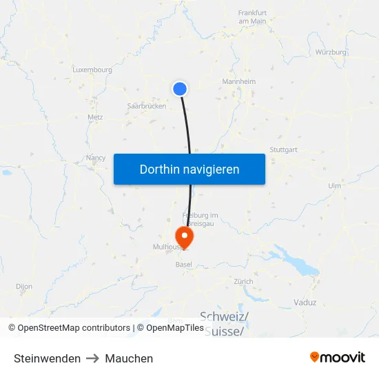 Steinwenden to Mauchen map