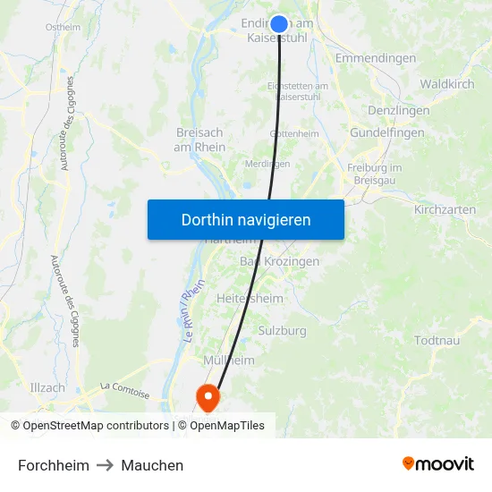Forchheim to Mauchen map