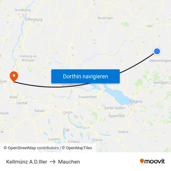 Kellmünz A.D.Iller to Mauchen map