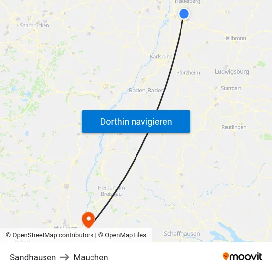 Sandhausen to Mauchen map