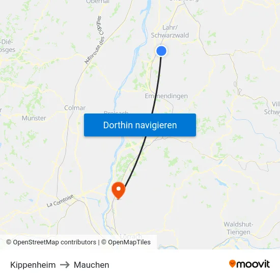 Kippenheim to Mauchen map