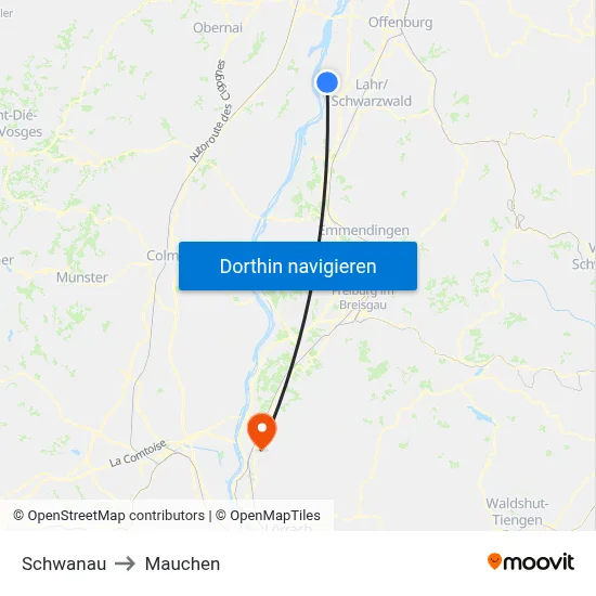 Schwanau to Mauchen map