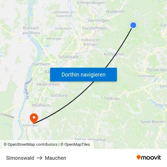 Simonswald to Mauchen map