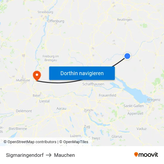 Sigmaringendorf to Mauchen map