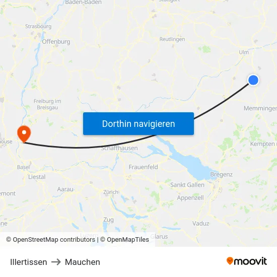 Illertissen to Mauchen map