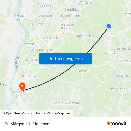 St. Märgen to Mauchen map