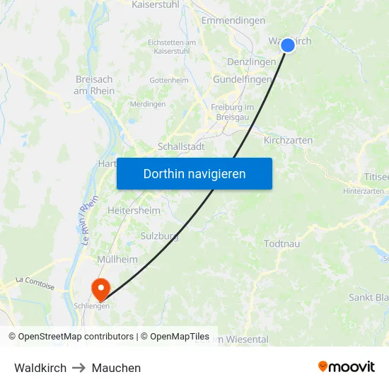 Waldkirch to Mauchen map