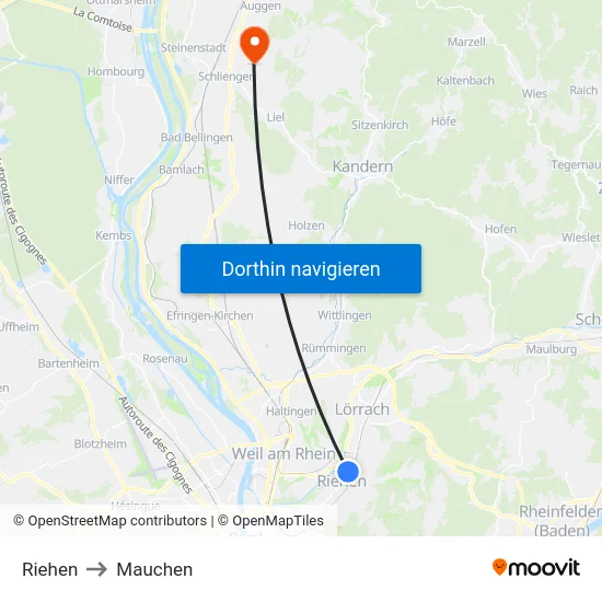 Riehen to Mauchen map