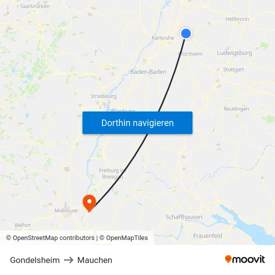 Gondelsheim to Mauchen map