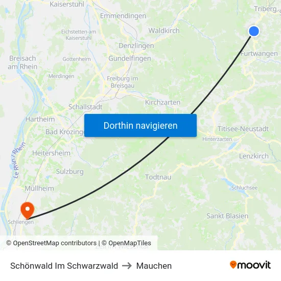 Schönwald Im Schwarzwald to Mauchen map
