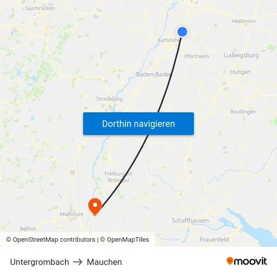 Untergrombach to Mauchen map