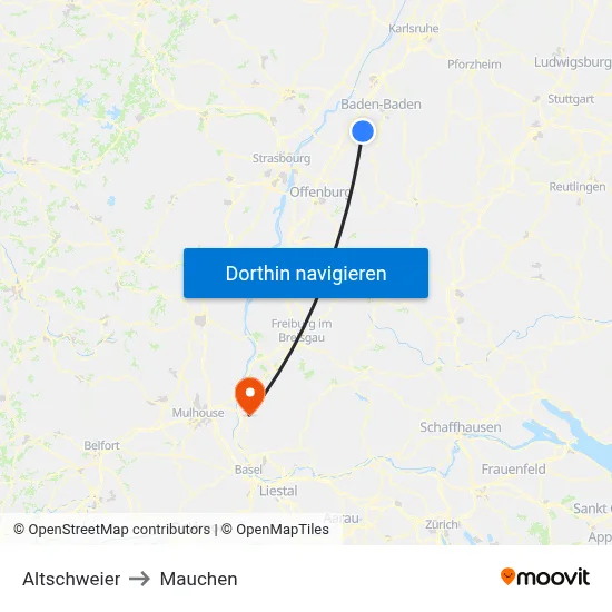 Altschweier to Mauchen map