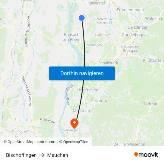 Bischoffingen to Mauchen map