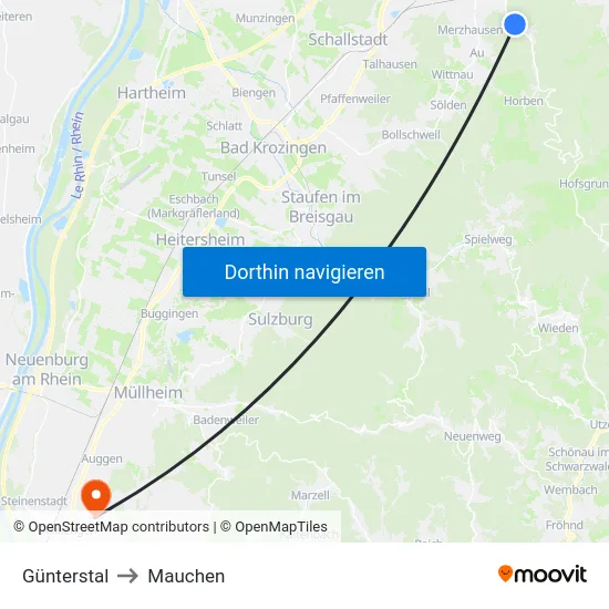 Günterstal to Mauchen map