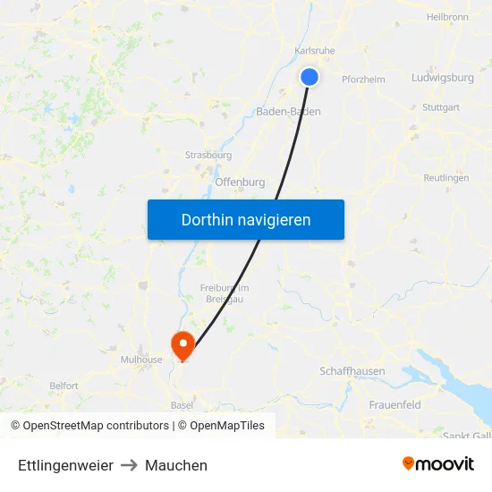 Ettlingenweier to Mauchen map