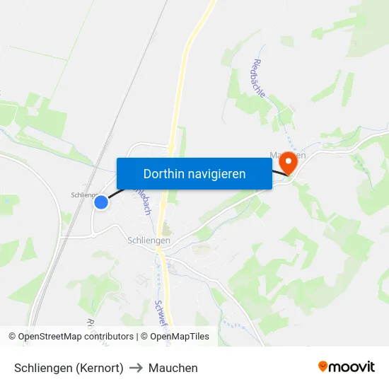 Schliengen (Kernort) to Mauchen map