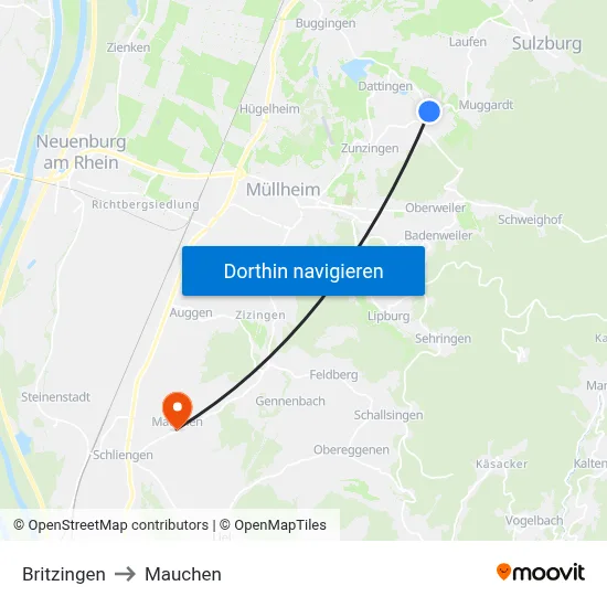 Britzingen to Mauchen map