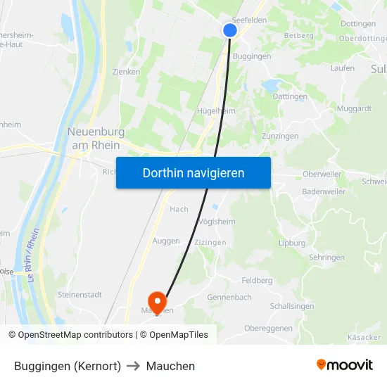 Buggingen (Kernort) to Mauchen map