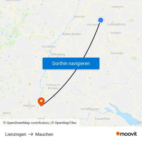 Lienzingen to Mauchen map