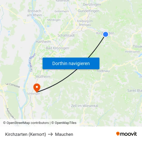 Kirchzarten (Kernort) to Mauchen map