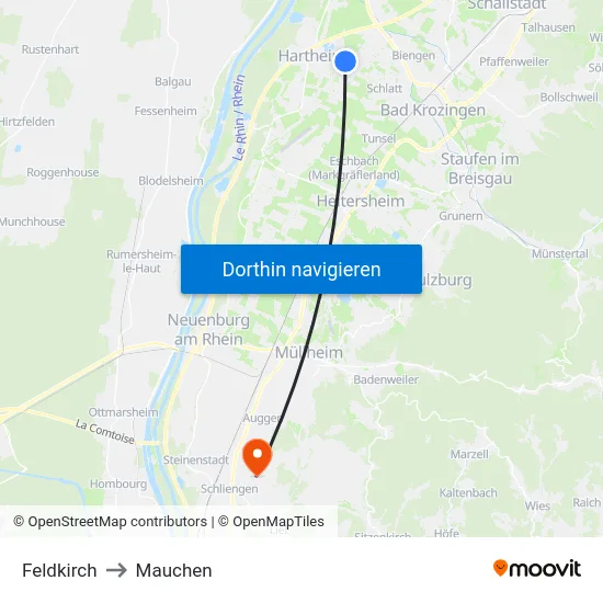 Feldkirch to Mauchen map
