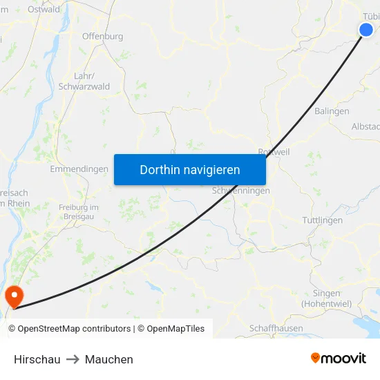 Hirschau to Mauchen map