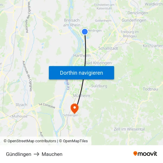 Gündlingen to Mauchen map