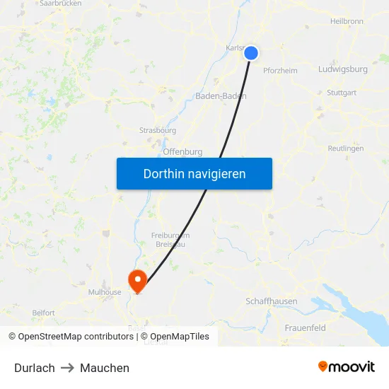 Durlach to Mauchen map