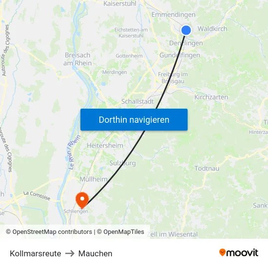 Kollmarsreute to Mauchen map
