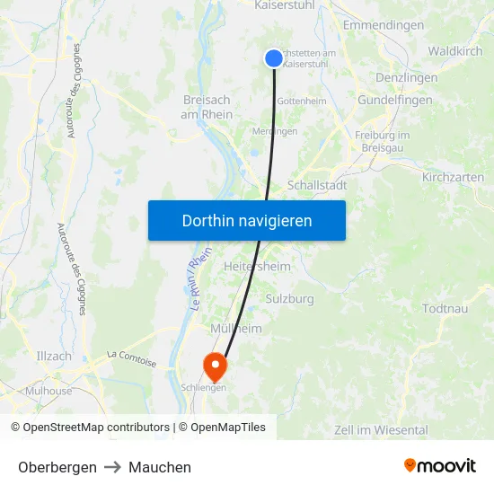 Oberbergen to Mauchen map