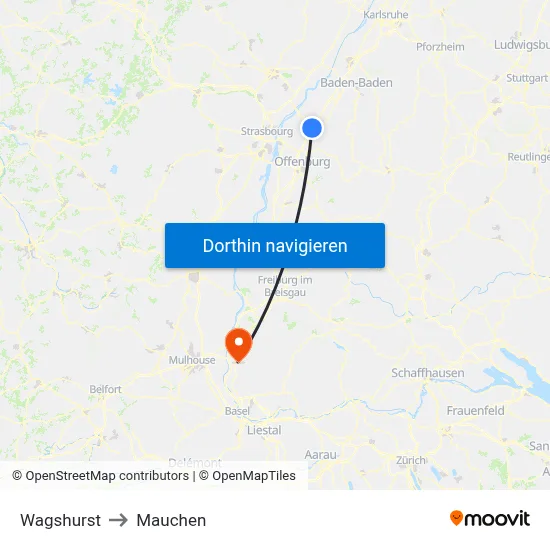 Wagshurst to Mauchen map