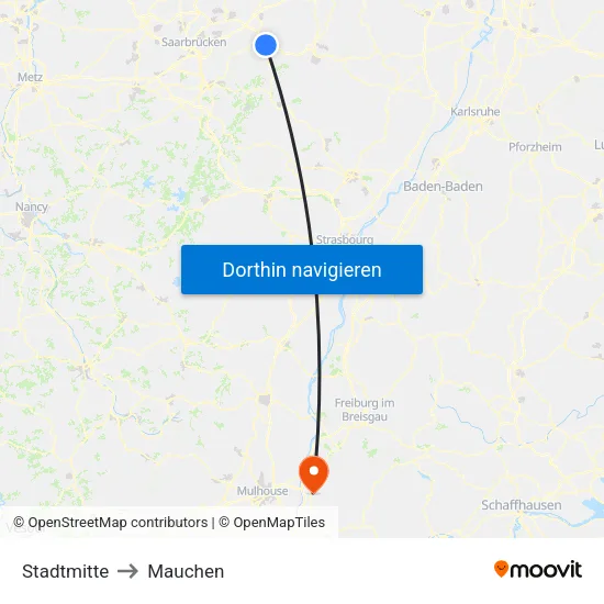 Stadtmitte to Mauchen map
