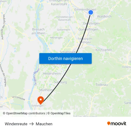 Windenreute to Mauchen map
