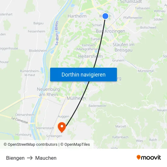 Biengen to Mauchen map